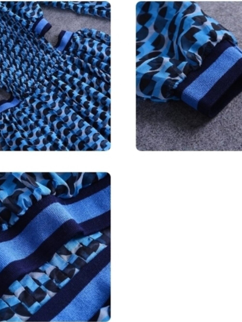 Blue Patterned Long-Sleeve Midi Dress - Picture 5 of 6